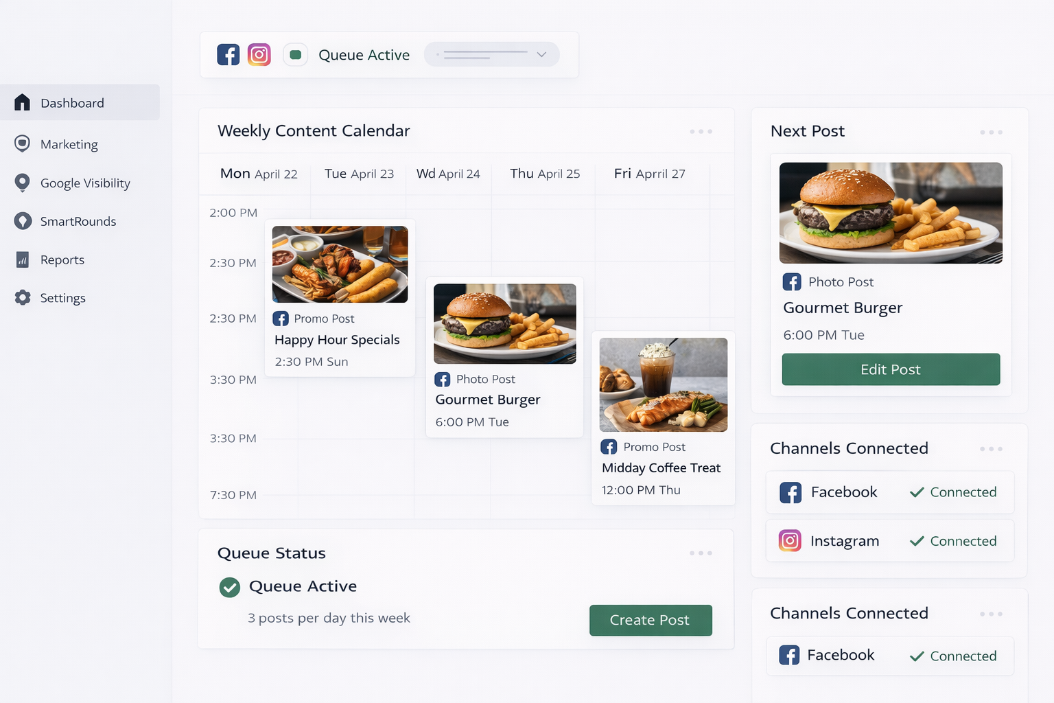GrowEasy workflow for scheduling restaurant social media content.
